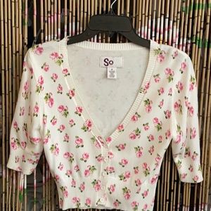 “♥️” SO Women’s Ribbed Cropped floral Cardigan